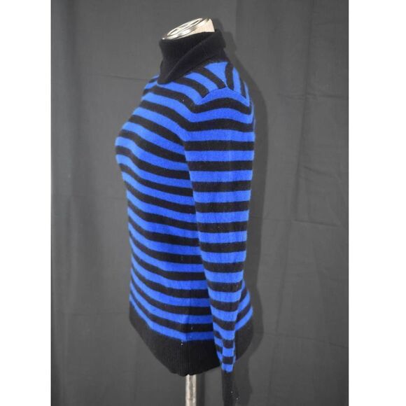 Bloomingdale's Cashmere Black and Blue Striped Turtle Neck Sweater - M - Picture 3 of 5